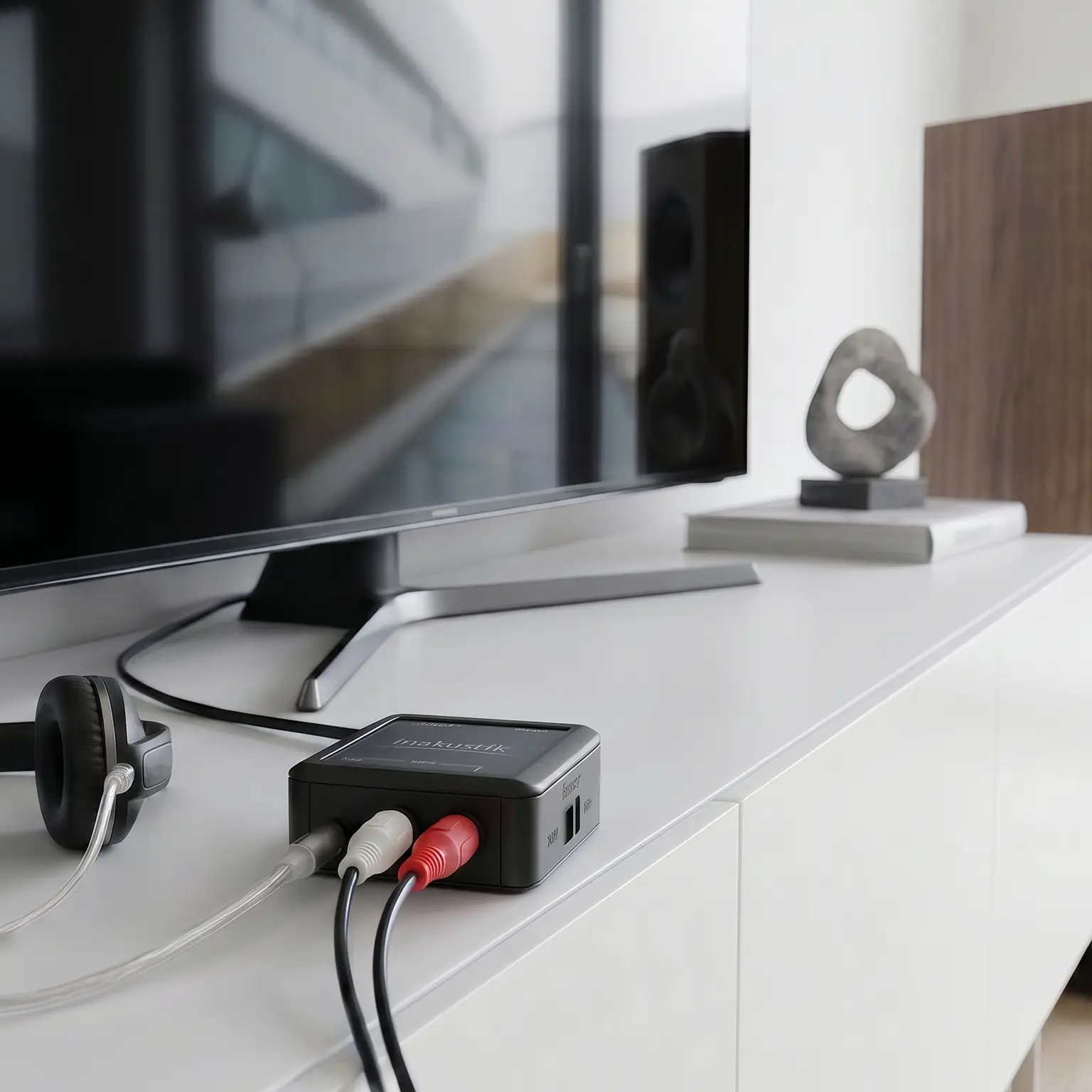 Star HDMI Extractor angeschlossen HDMI-, Toslink- und Koaxialkabeln an der Rückseite eines Fernsehers